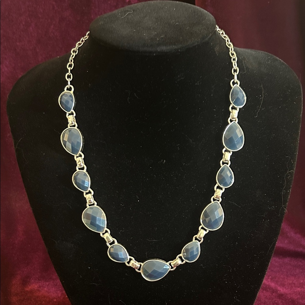 Napier Blue Teardrop Necklace with Silver Chain